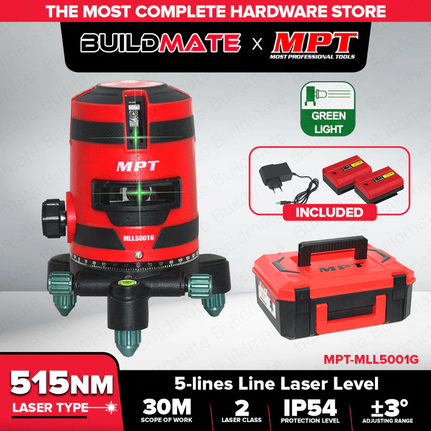 ميزان ليزري 5 خط اخضر 515ملم شنطة 2 بطارية MPT MLL5001G